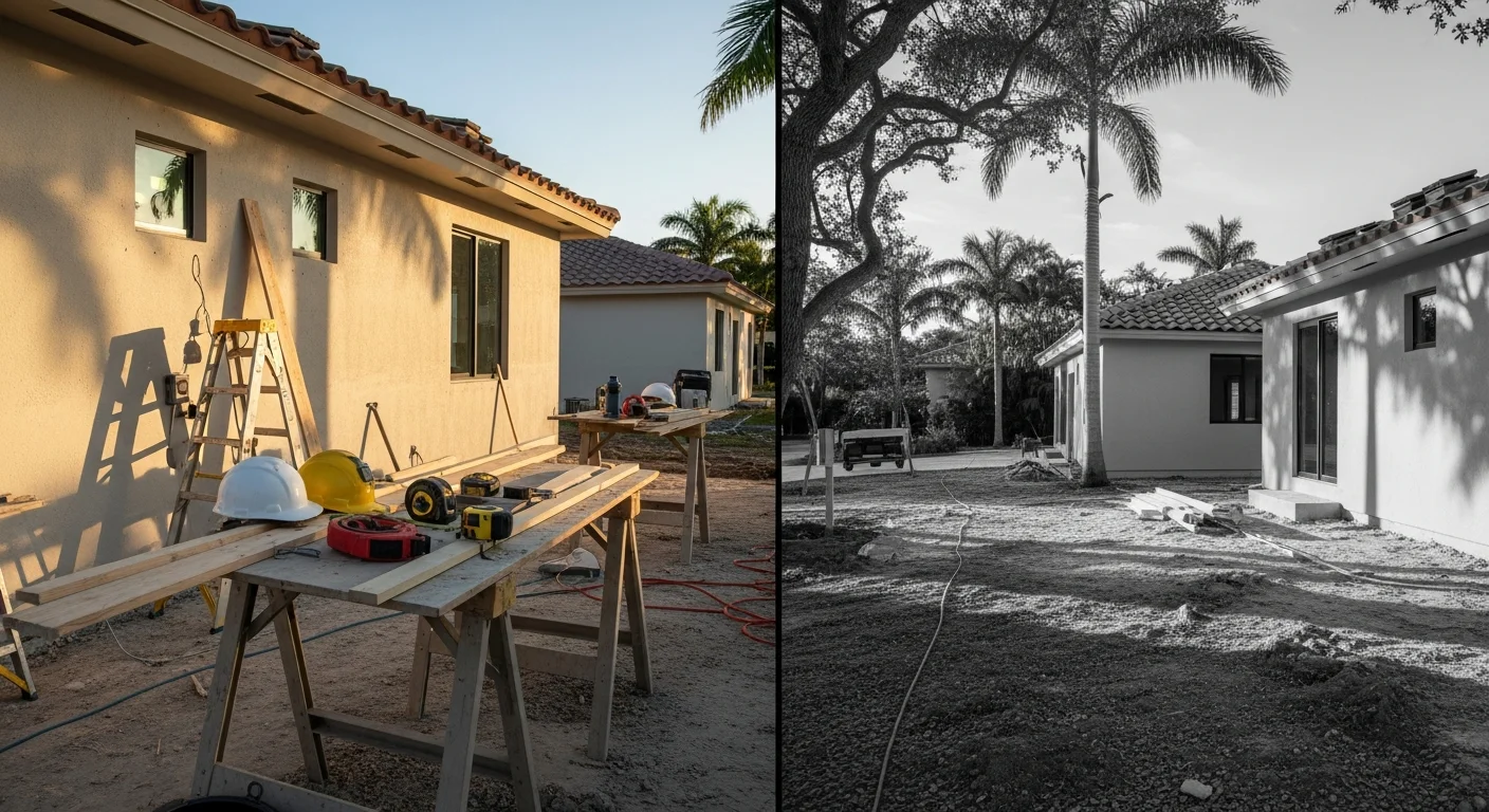 Construction crew working on residential home building project in South Florida