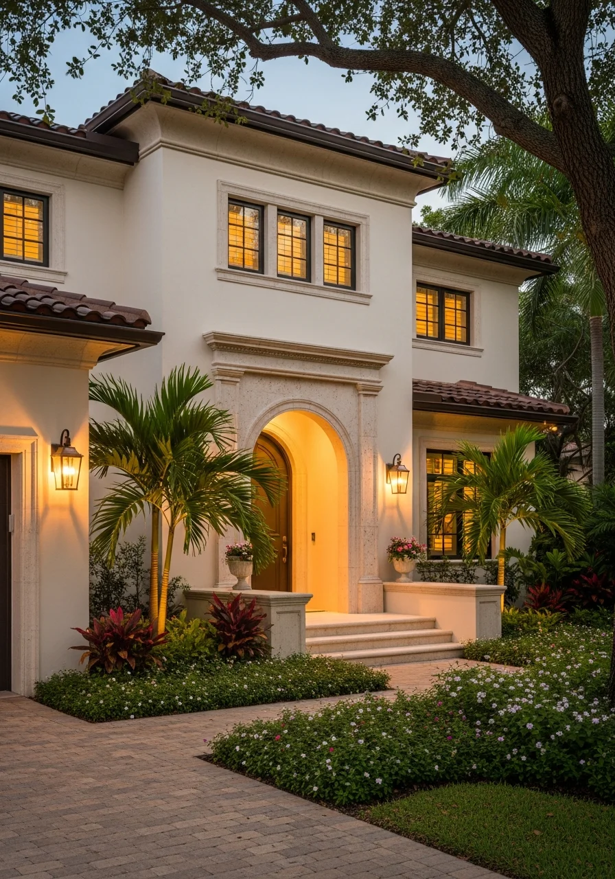 Close-up of a South Miami home's front entrance with established plantings and neighborhood character.